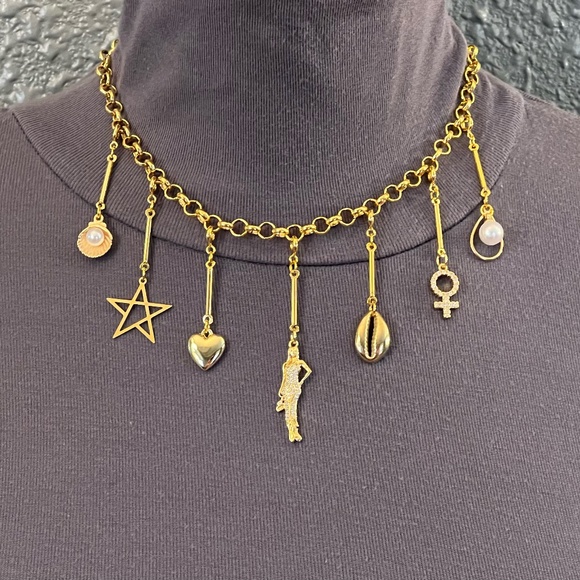 The White Lotus Lucia Greco 7 Detachable Gold Charms Necklace, Handmade Replica - Picture 7 of 16